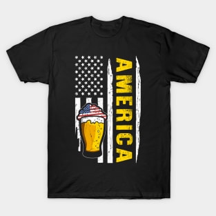 America Beer American Flag 4th of July T-Shirt